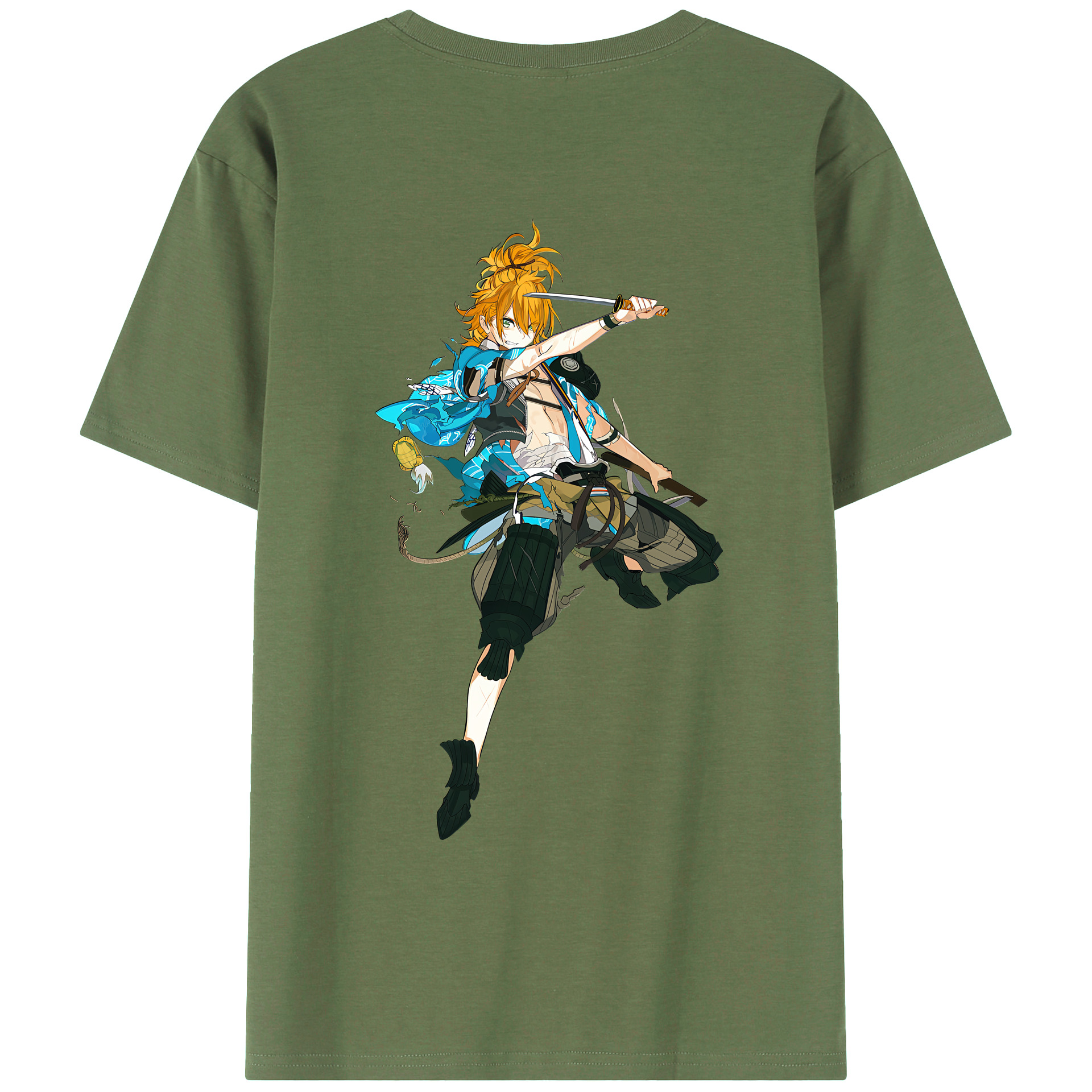 （画像用） 刀剣乱舞 Touken Ranbu 綿100％ メンズ半袖Tシャツ（バックプリント） 通気性